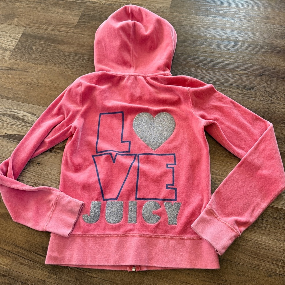 Juicy Couture Y2K style Pink zip velour Hoodie M